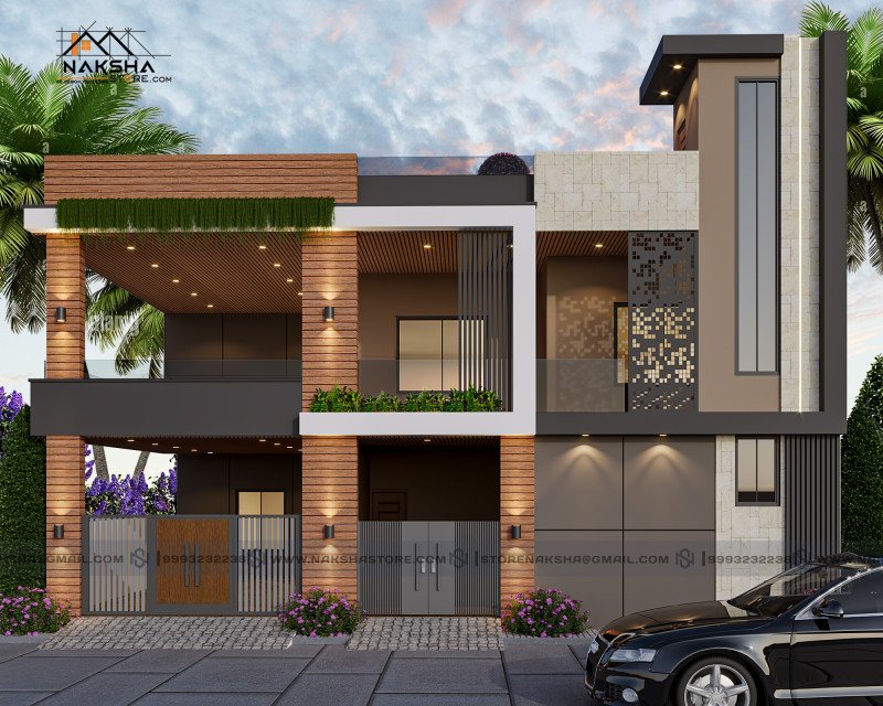 Contemporary 3D Elevation Design | Elegant Two-Floor Home with Modern Detailing